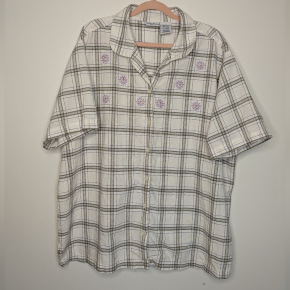 22W/24W Vintage 90s Plaid Embroidered Button-Up Shirt Boho Western Cottagecore - Picture 11 of 11